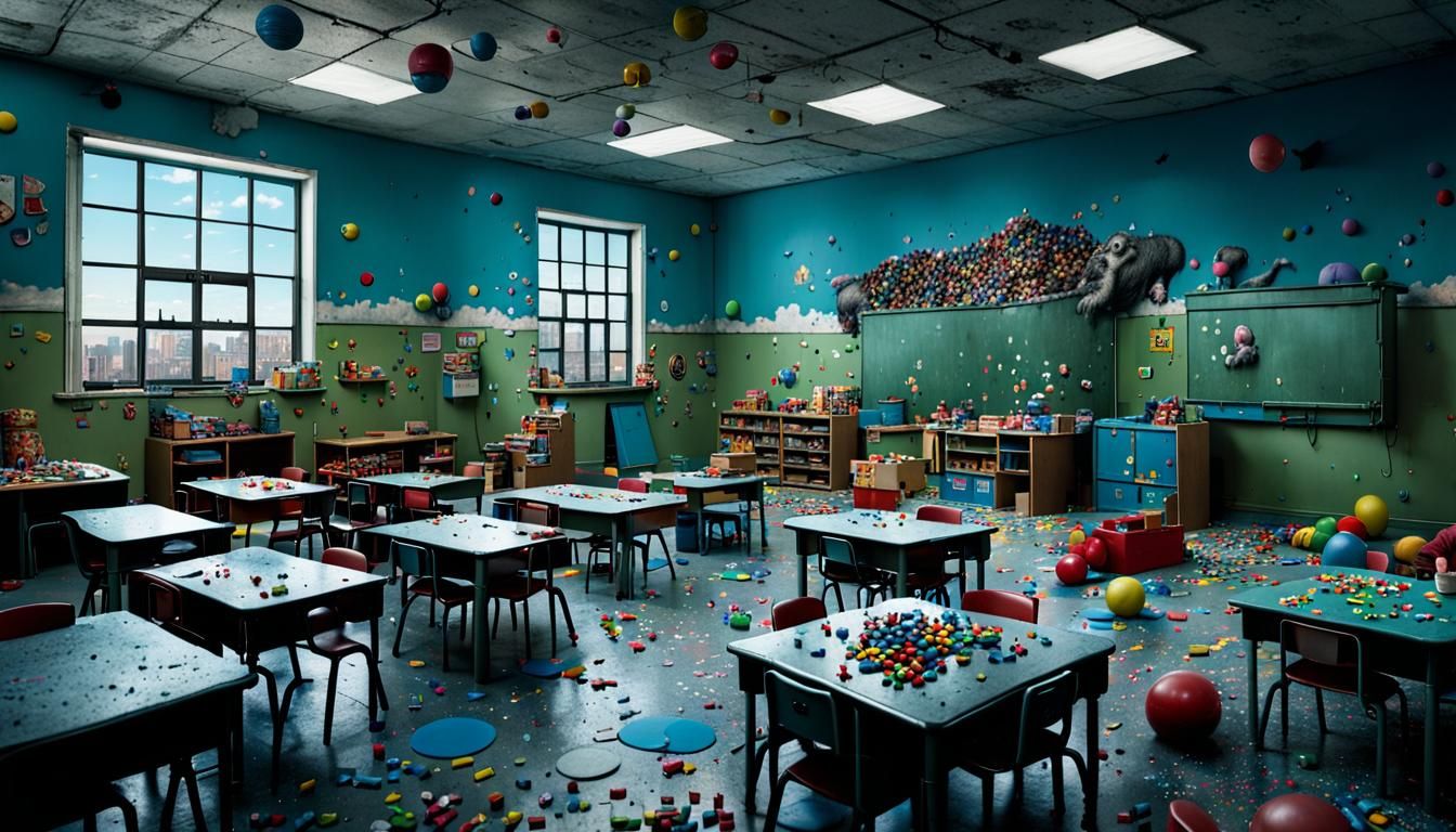 Abandoned Daycare in Hyperrealistic Digital Painting Style