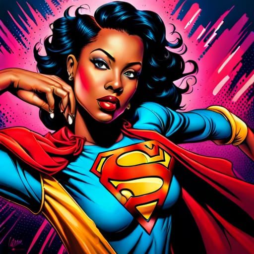 African Supergirl in Graffiti Street Art Style