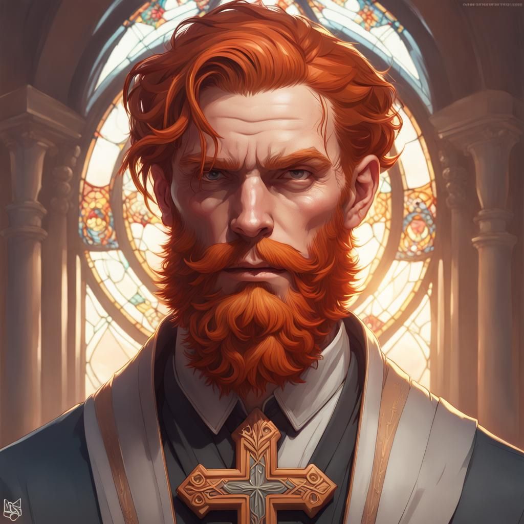 Reverend with Cross: Art Nouveau Portrait