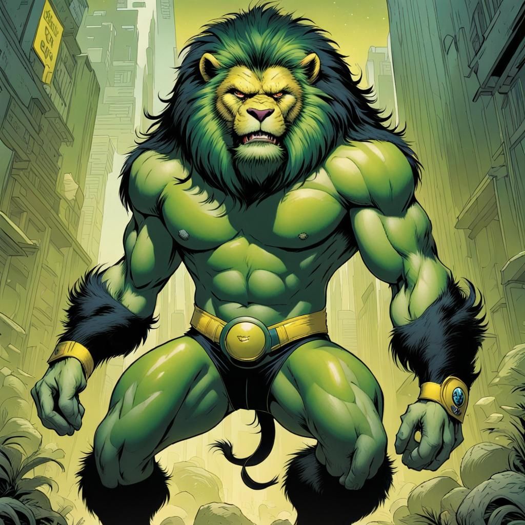 Green Beast Man in Comic Book Style