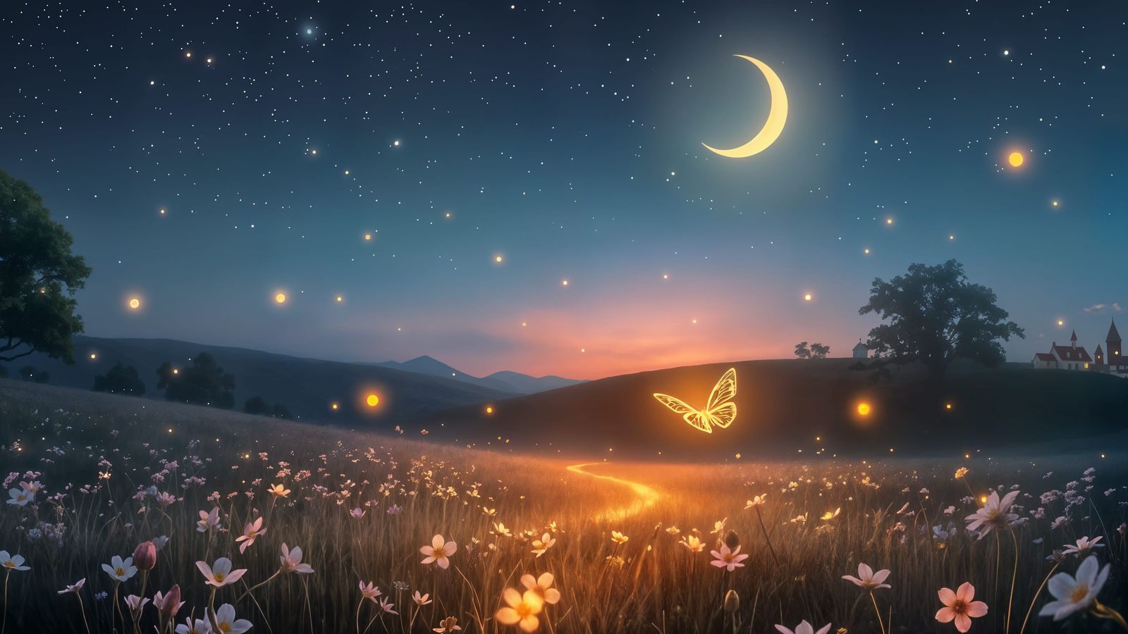 Dreamy Night Scene with Fireflies: Pixar-Inspired 3D Art