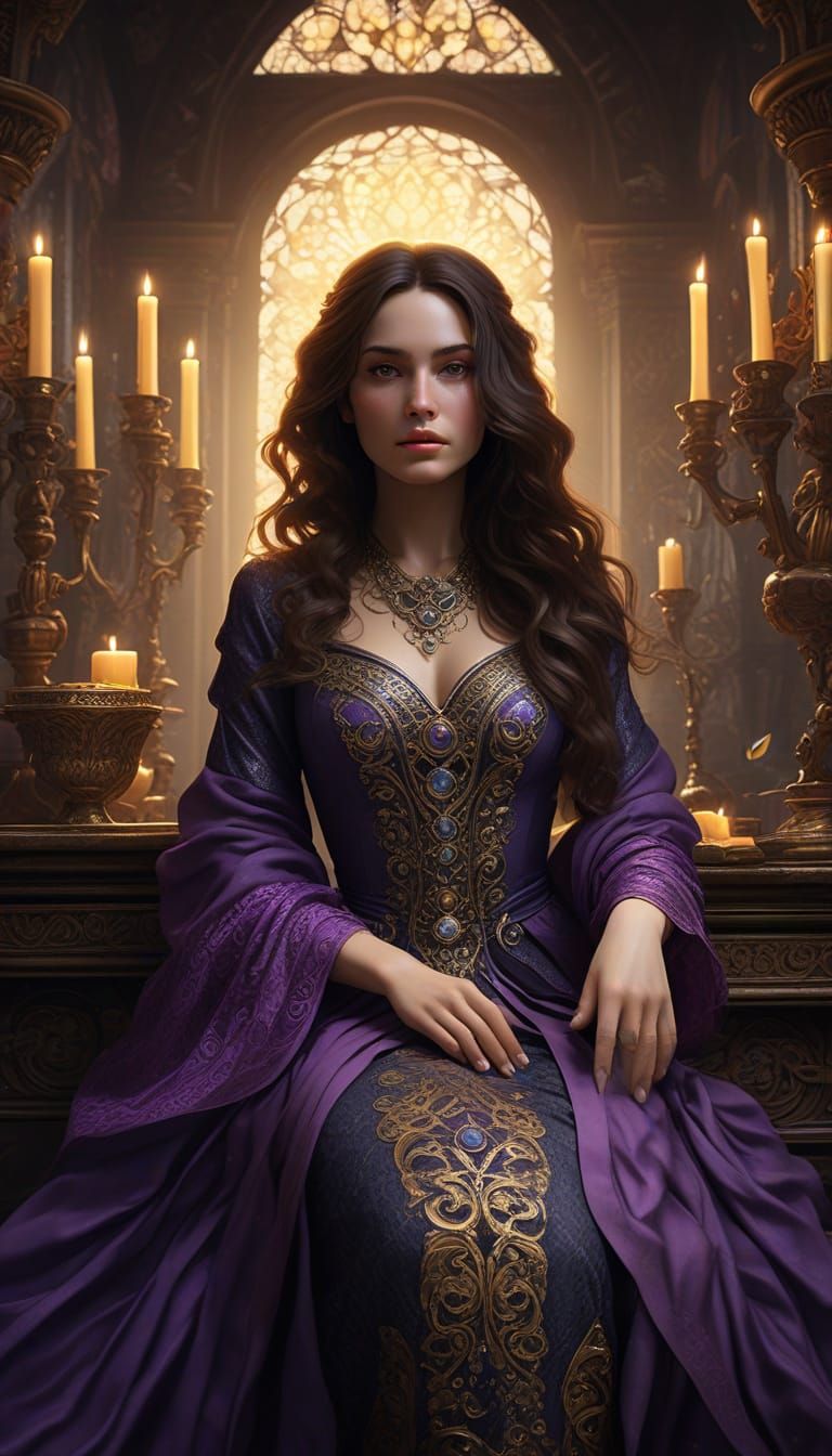 Medieval Tarot Reader in Rich, Regal Splendor