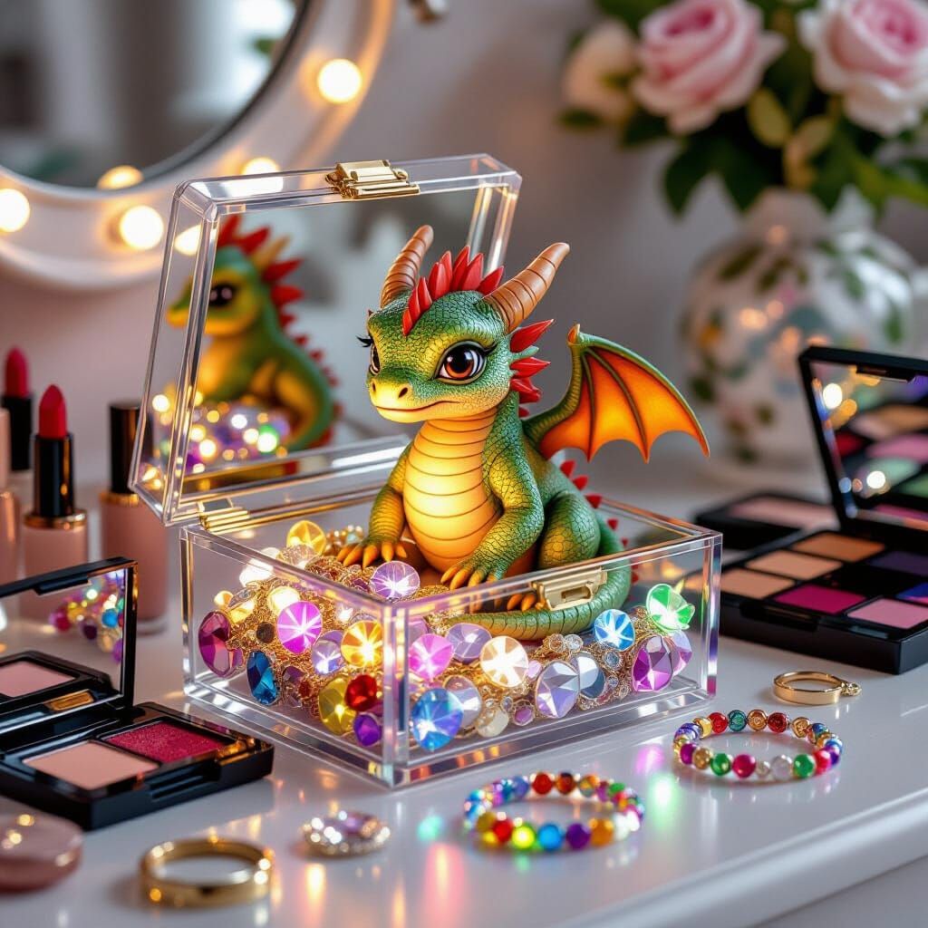 Cute Baby Dragon with Glowing Glass Jewelry