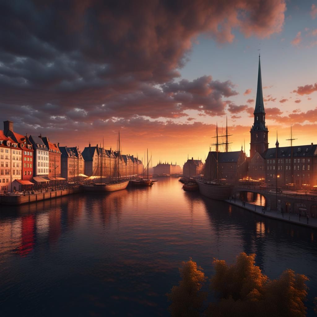 Copenhagen Sunset: Detailed Matte Painting