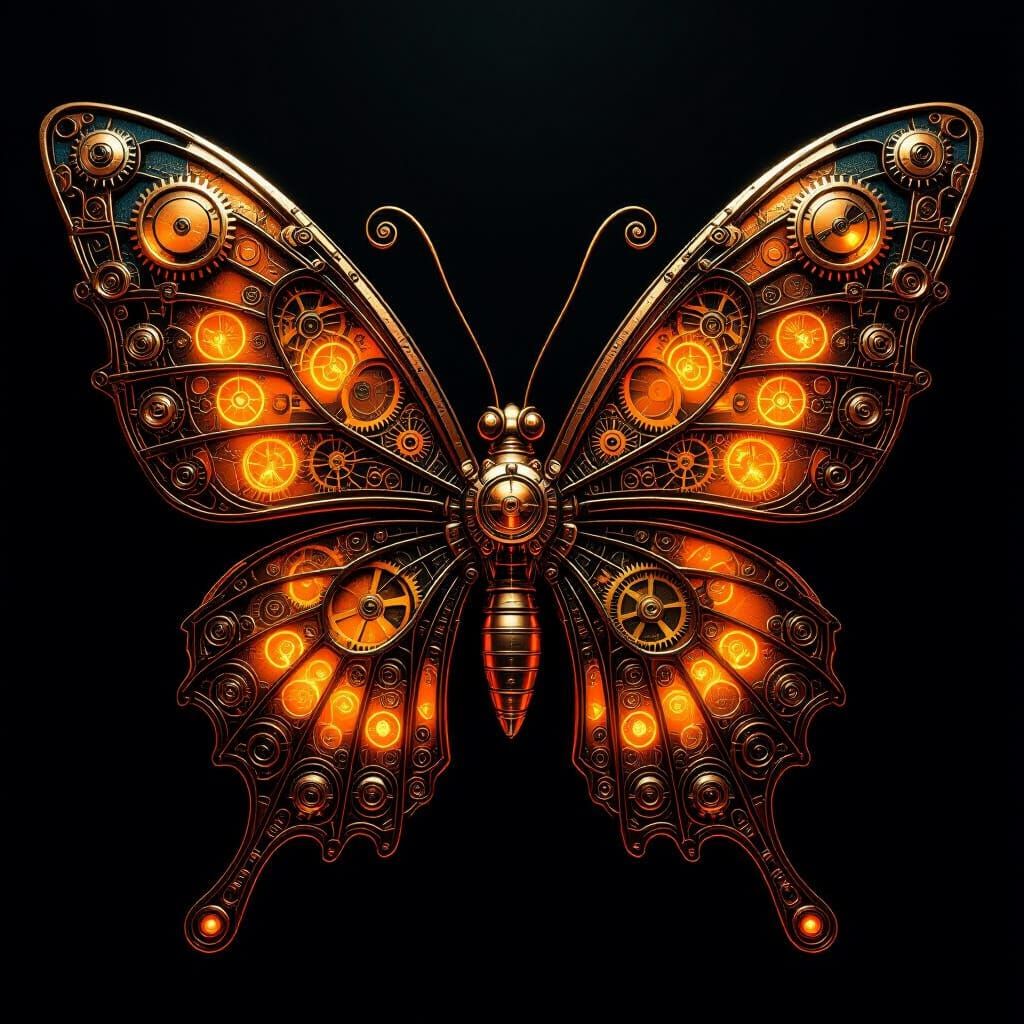 Intricate Steampunk Butterfly with Copper Gears