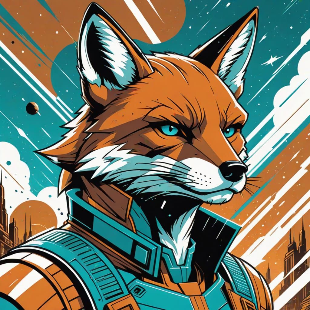 Bold Retro Comic Book Fox in Turquoise Shades