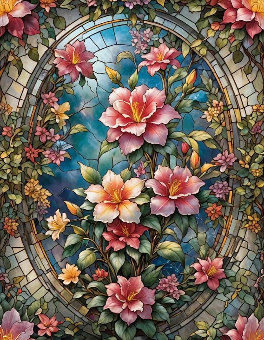 Azalea Flower in Stained Glass Style