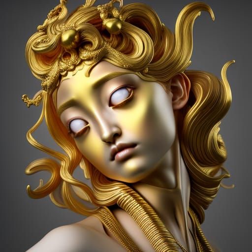 Golden Anime Sculpture: Digital Art Rendition