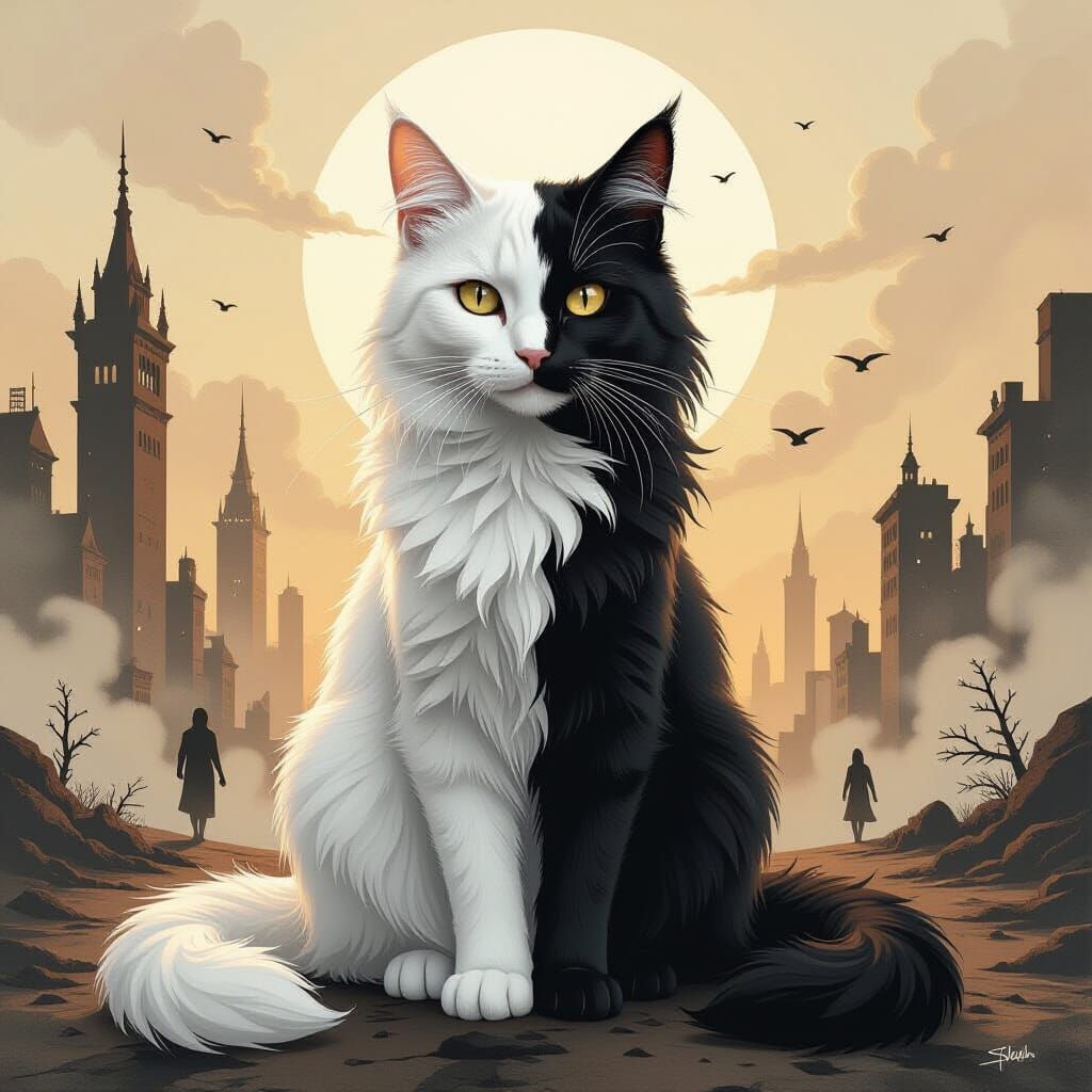 Yin Yang Cat in Stephen Gammell Style