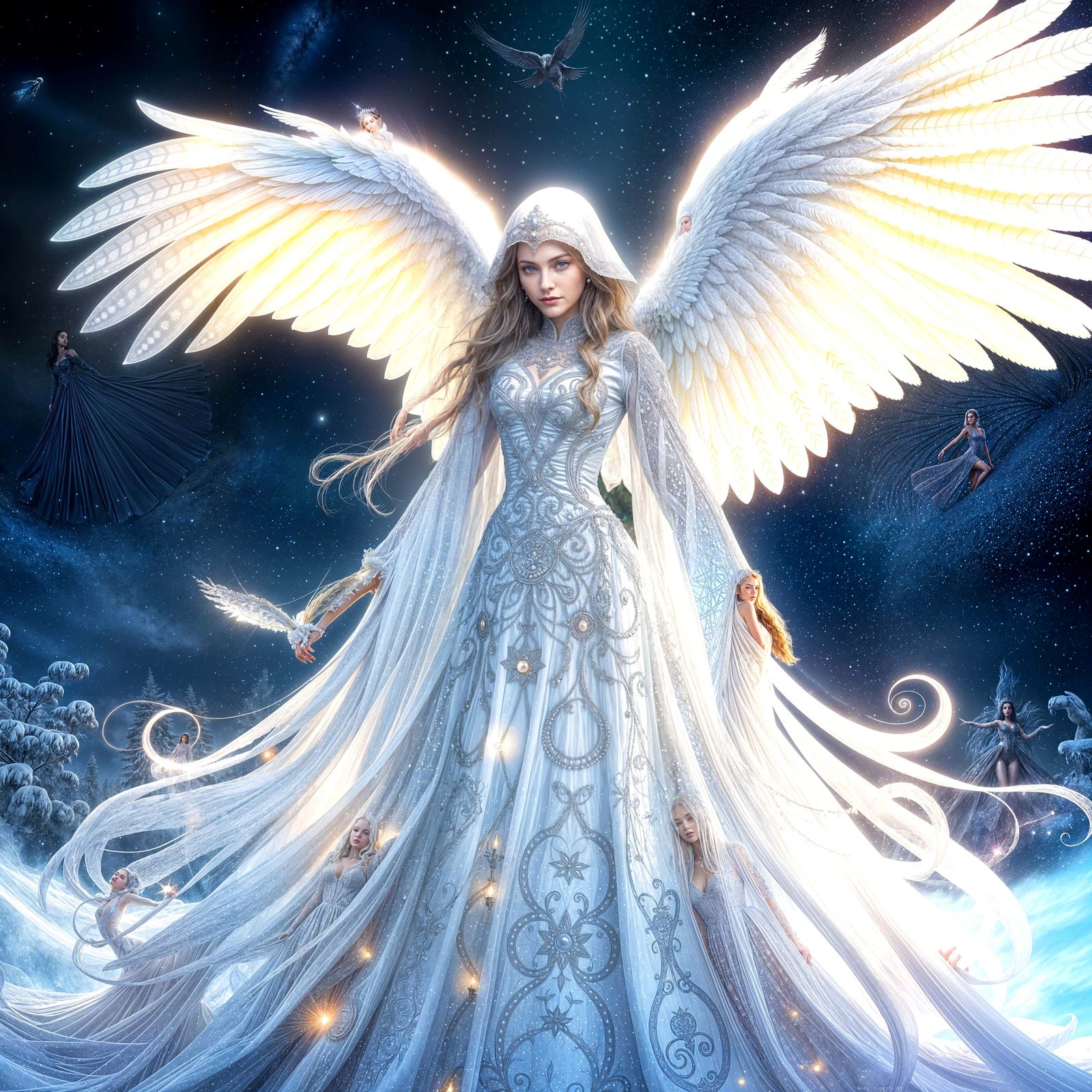 Snow Owl Witch Shapeshifting: Dark Fantasy Art