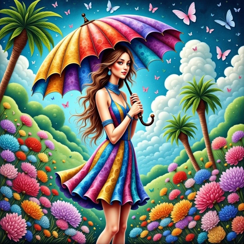 Stunning Italian Courtyard Collage in Vibrant Textured Style