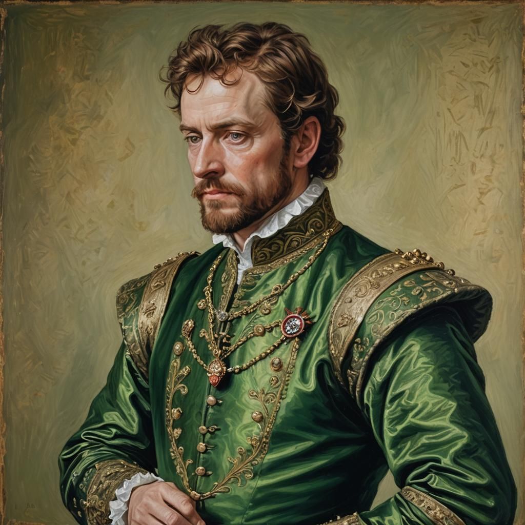 Nobleman in Green Doublet as Oil Painting