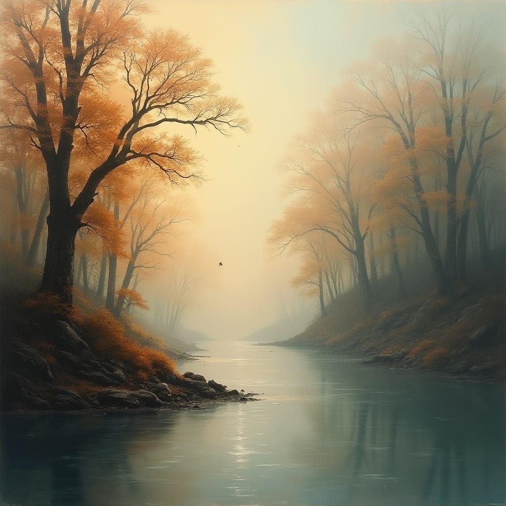 Abstract Seascape Matte Painting With Zentangle Forest