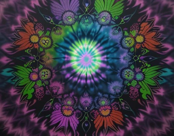Psychedelic Tie-Dye Masterpiece in Vibrant Hues with Swirlin...