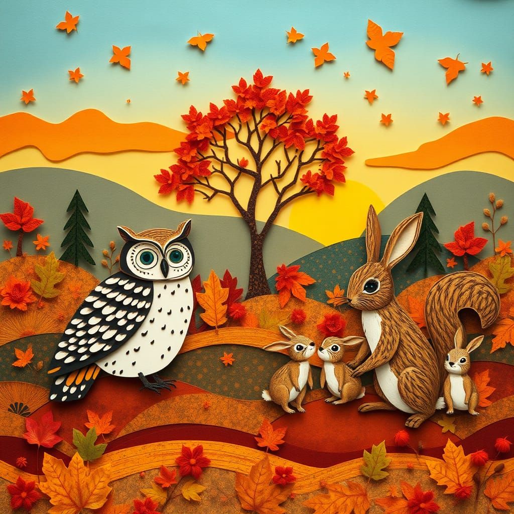 Whimsical Autumn Gathering in Paper Collage Style