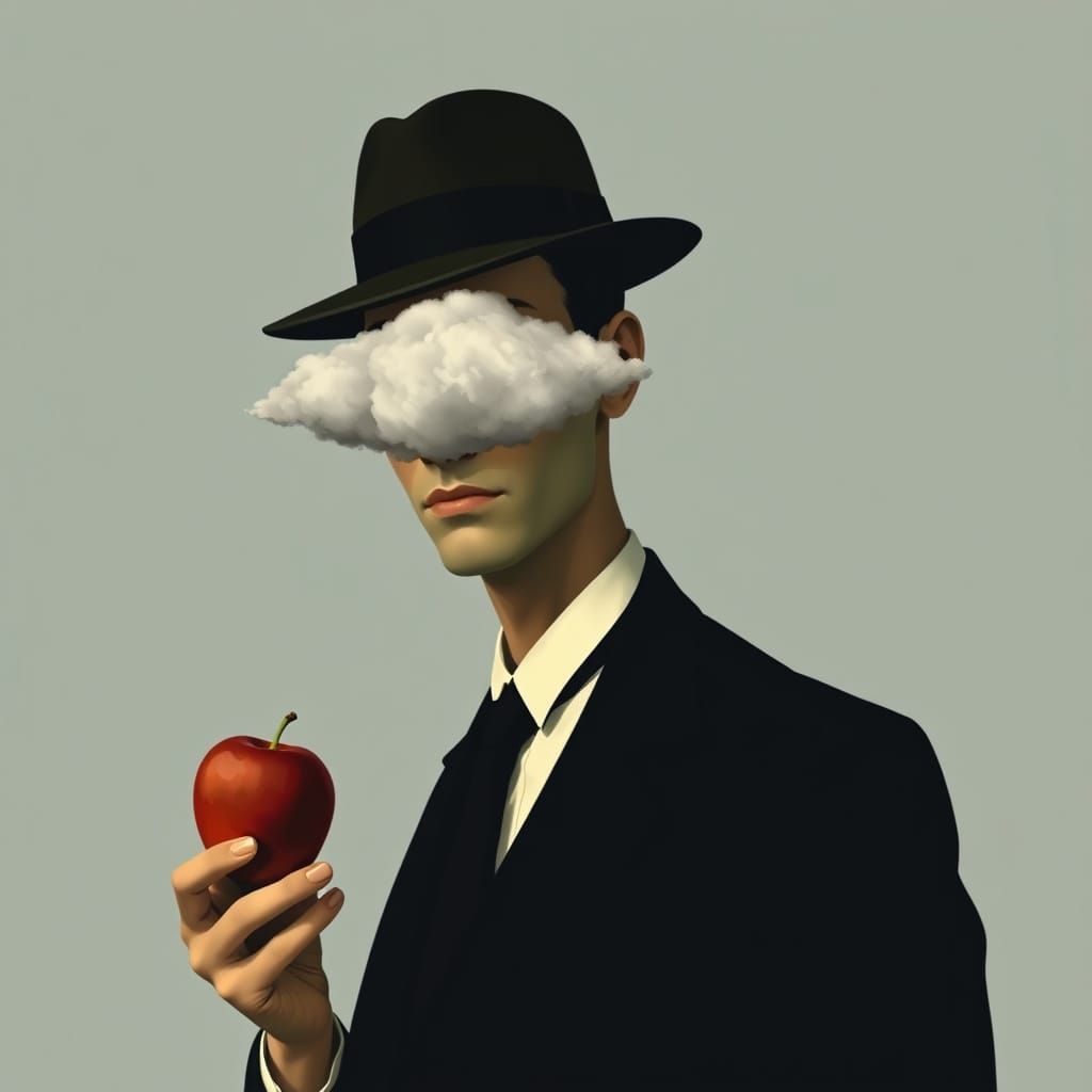 Surreal Man with Apple in Magritte Style