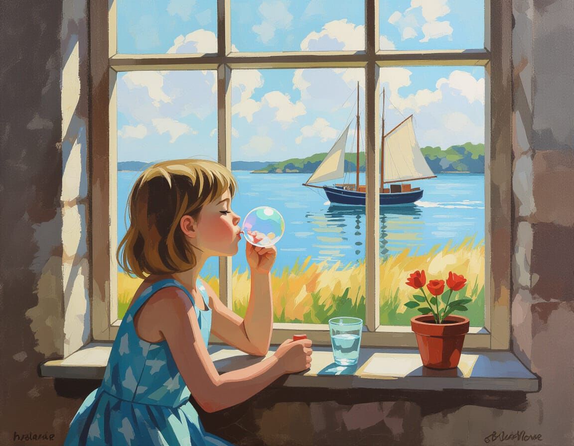Girl Blowing Bubbles: Skagen Art Style