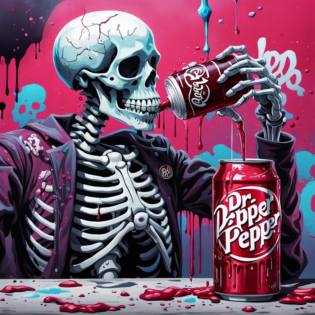 Skeleton Drinks Dr. Pepper: Vibrant Graffiti Art