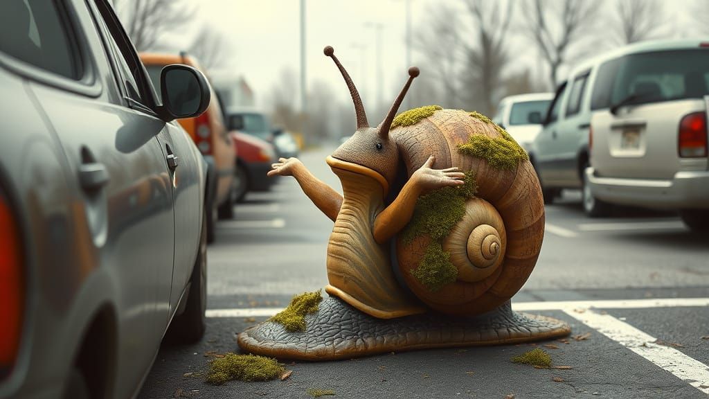 Curious Snail Reaching for Car Window