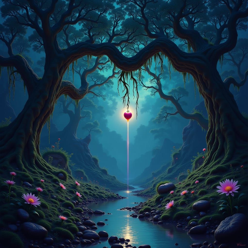 Enchanted Forest Clearing with Bioluminescent Flora