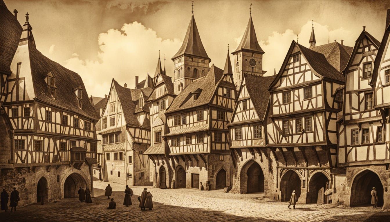 Vintage Medieval City in Style of Rohbock