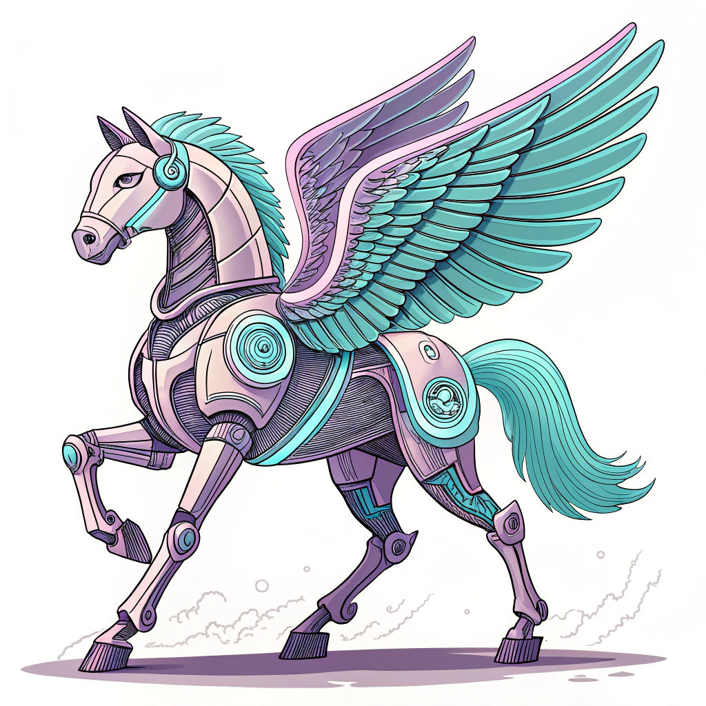 Robot Pegasus in Anime Digital Art Style