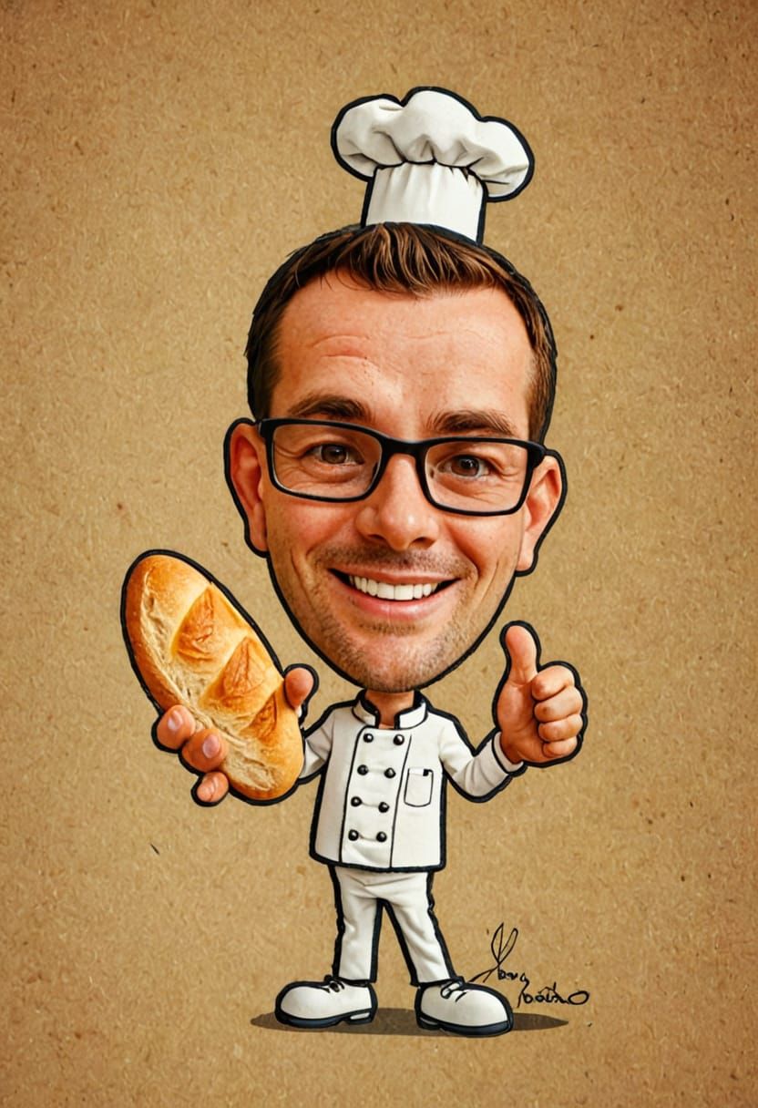 Smiling Chef Gives Thumbs Up with Baguette