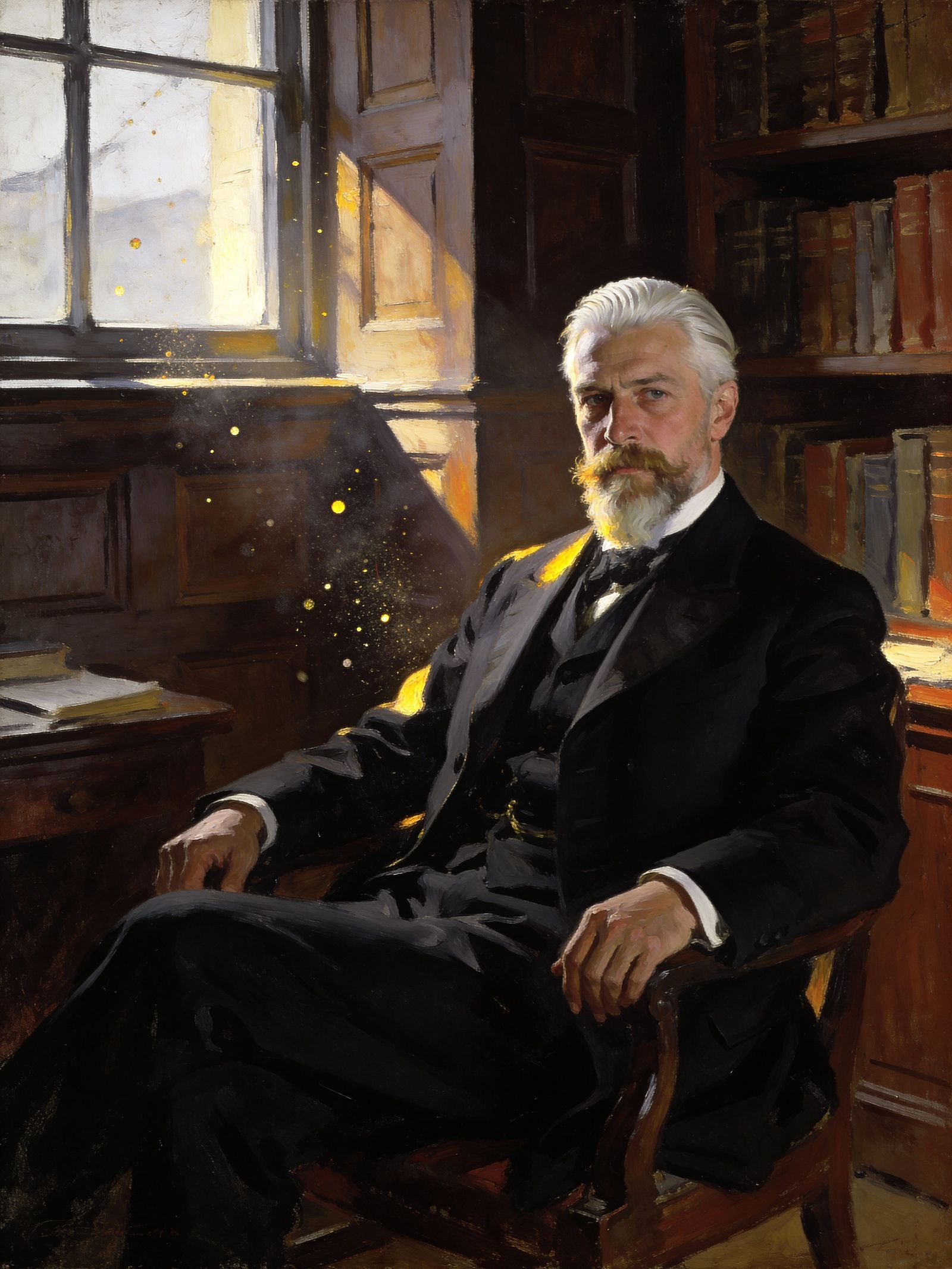 Regal Emperor in Study, Classical Oil Painting Style