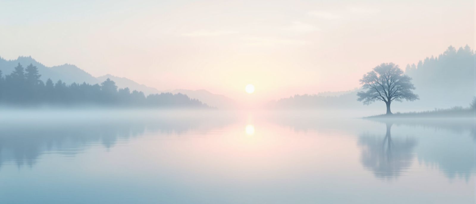 Tranquil Lake Dawn Landscape in Abstract Style