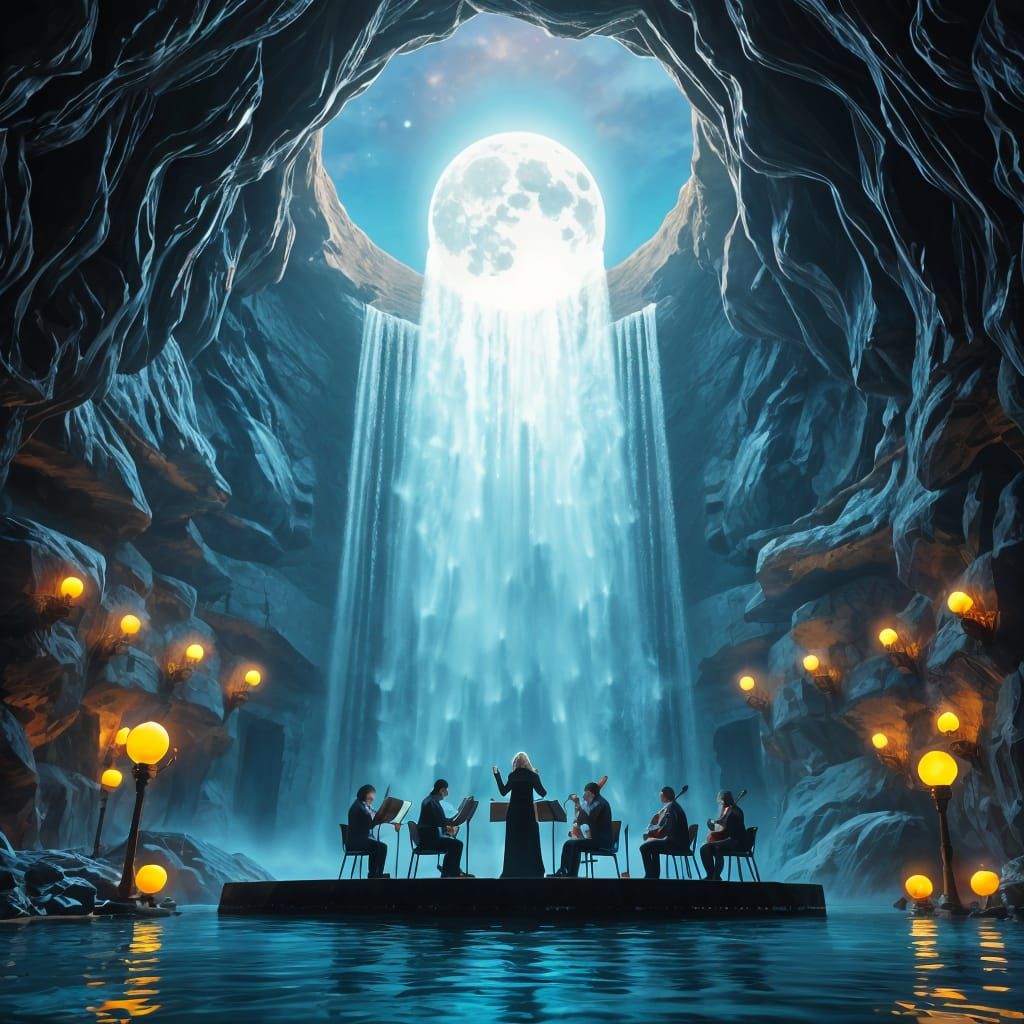 Moonlit Cave Concert: Waterfall Resonates with Orchestra