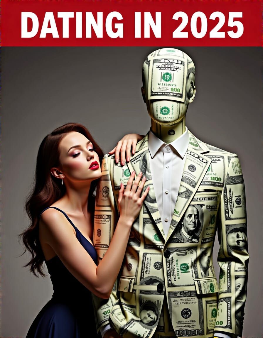 Modern Romance: Woman Clings to Money Mannequin