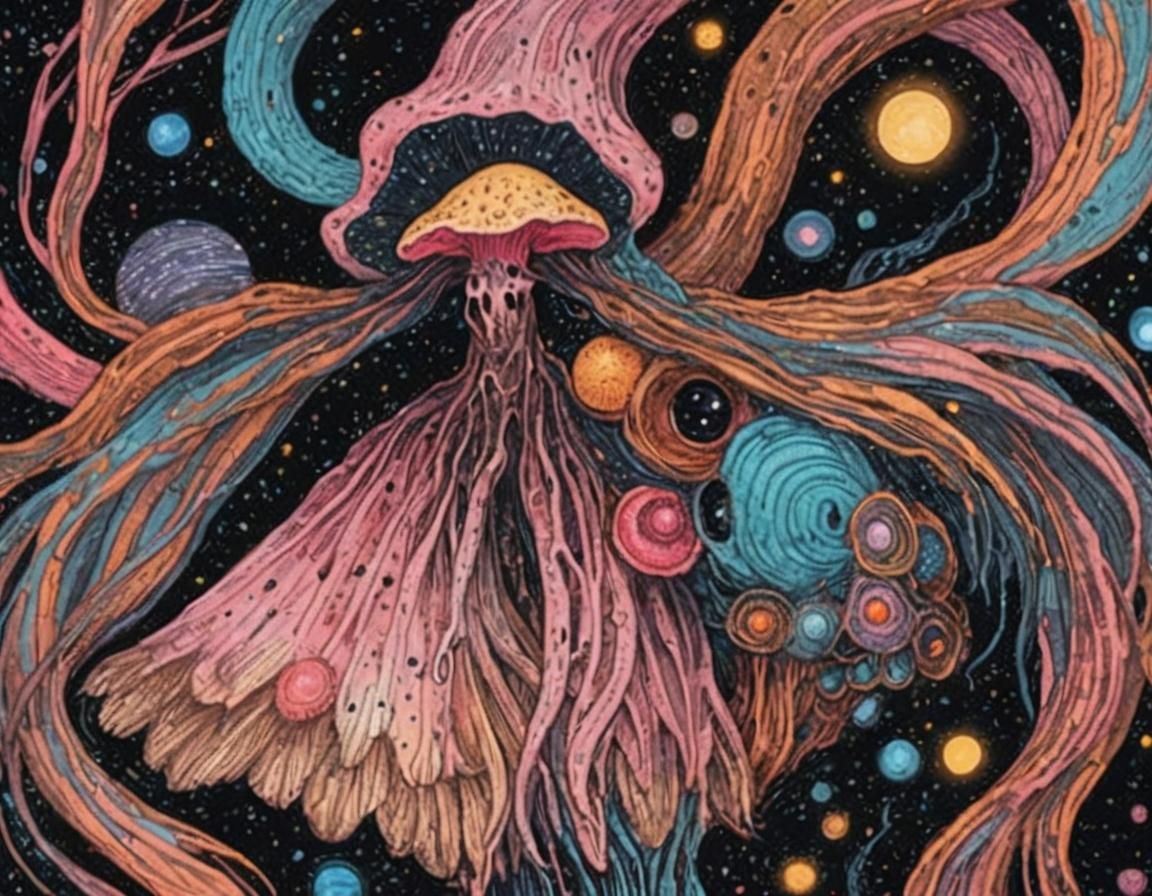 Eldritch God in Deep Space, Watercolor Painting