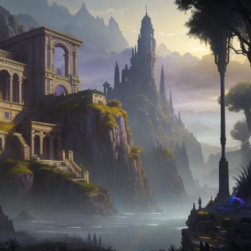 Oasis Villa: Dark Fantasy Landscape Masterpiece