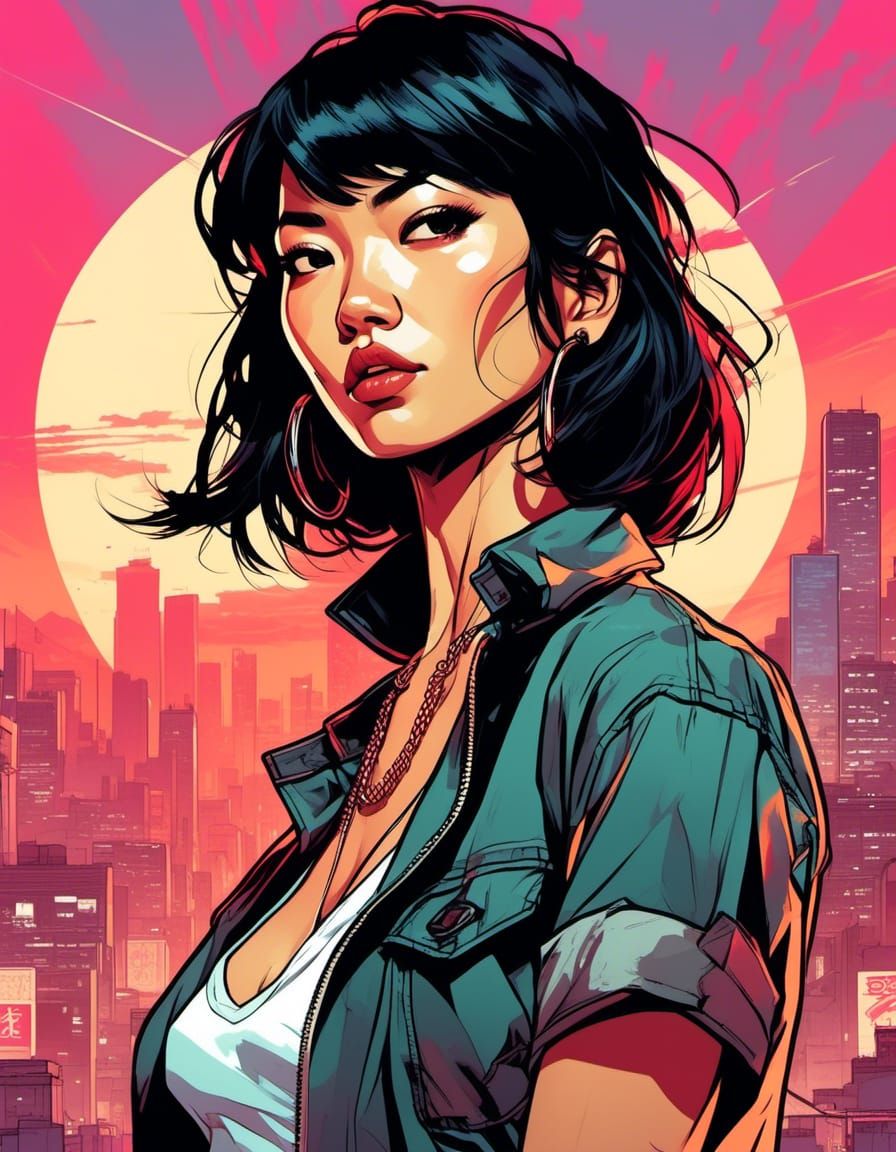 Stylish Woman in Tokyo Street, Grand Theft Auto Style