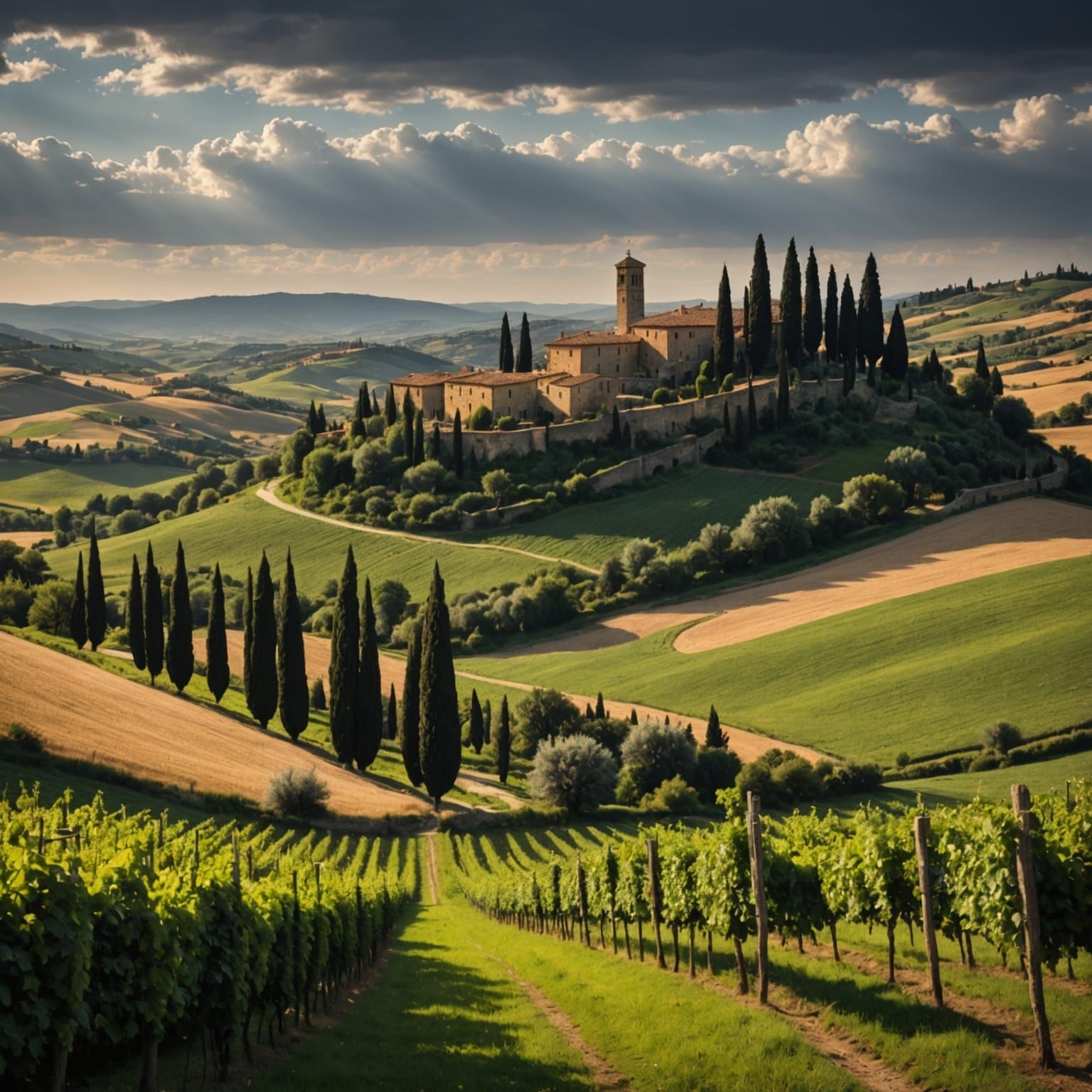 Hyperrealistic Toscana Landscape in Sharp Focus