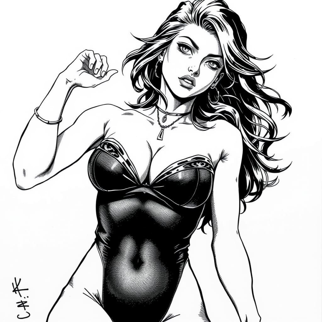 Heroic Ink Portrait of a Yandere Woman