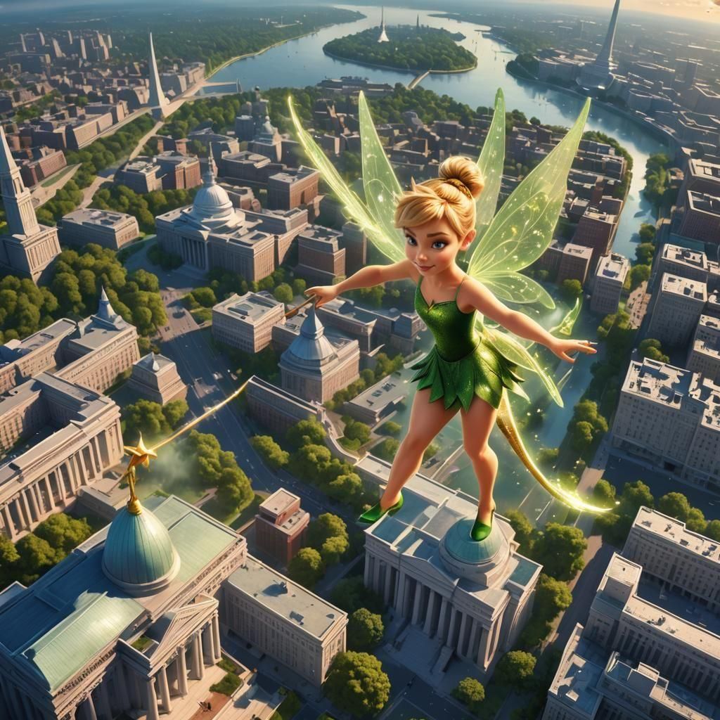 Tinker Bell Flies Over Washington D.C. Illustration