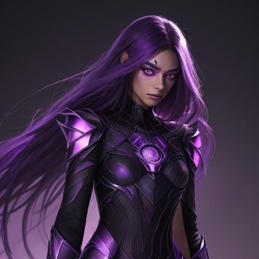 Young girl, slim, mystical essence, dark colored body covere...