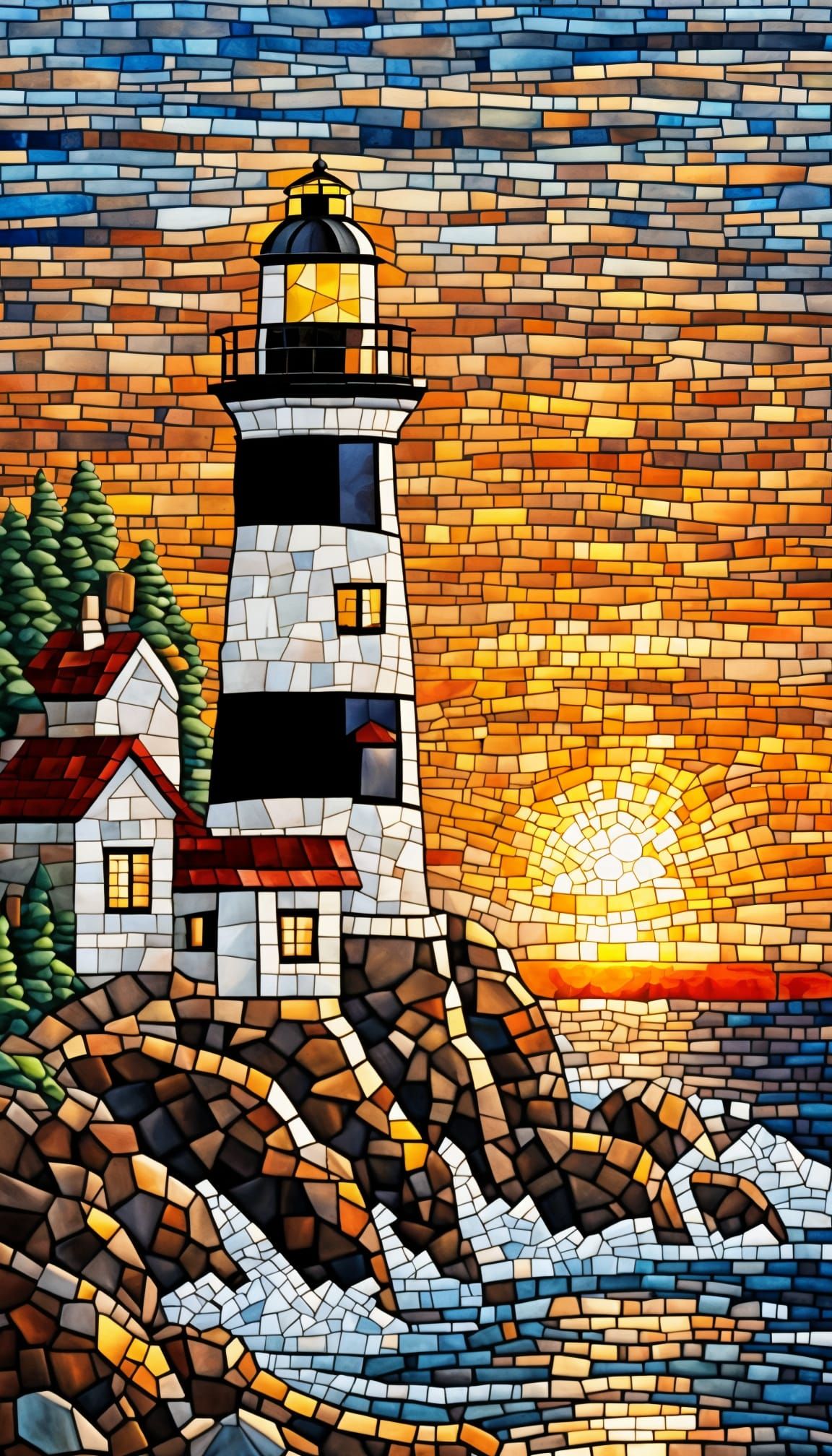 Lighthouse Mosaic at Sunset
