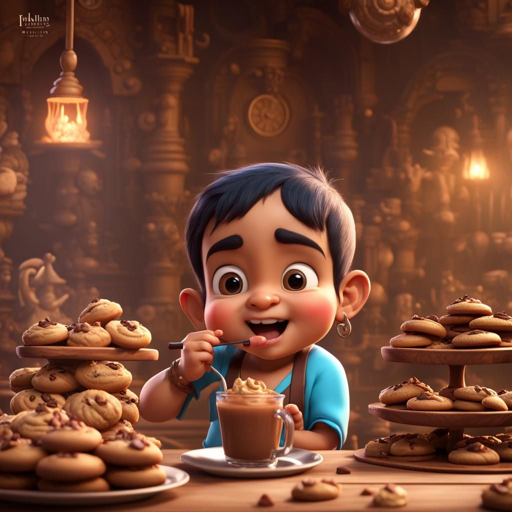 Cute Chota Bheem Eating Cookies: 8K Digital Art