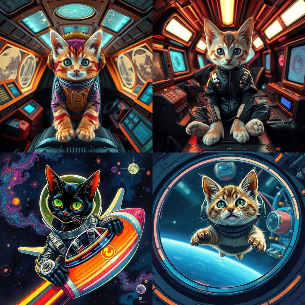 Celestial Feline Pilgrim in Cosmic Vessel