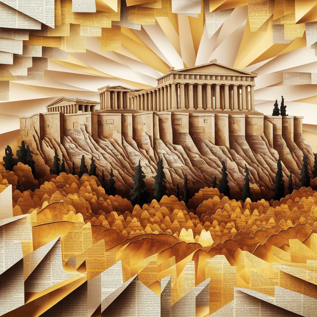 Majestic Acropolis of Athens in Vintage Paper Art