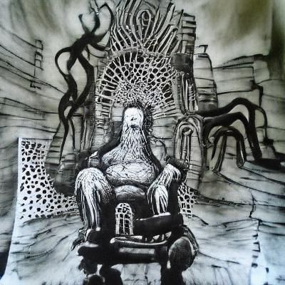 Eldritch God on Throne: Surreal Ink Drawing