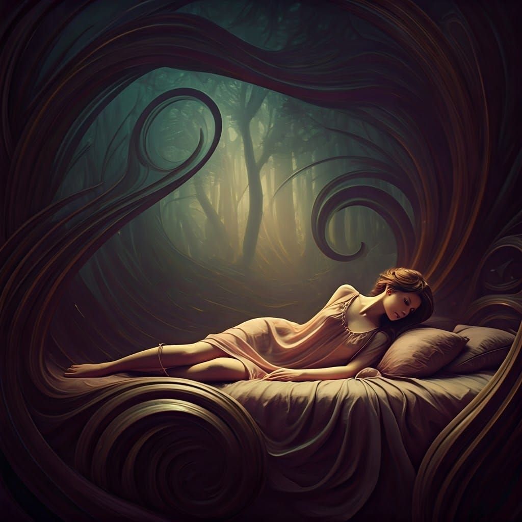 Dreamlike Woman in Forest, Fantasy Concept Art