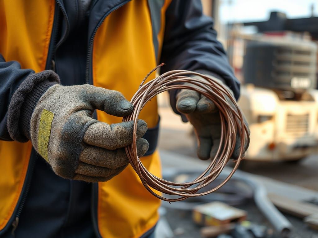 Construction Site Wire Coils with Worn Gloves