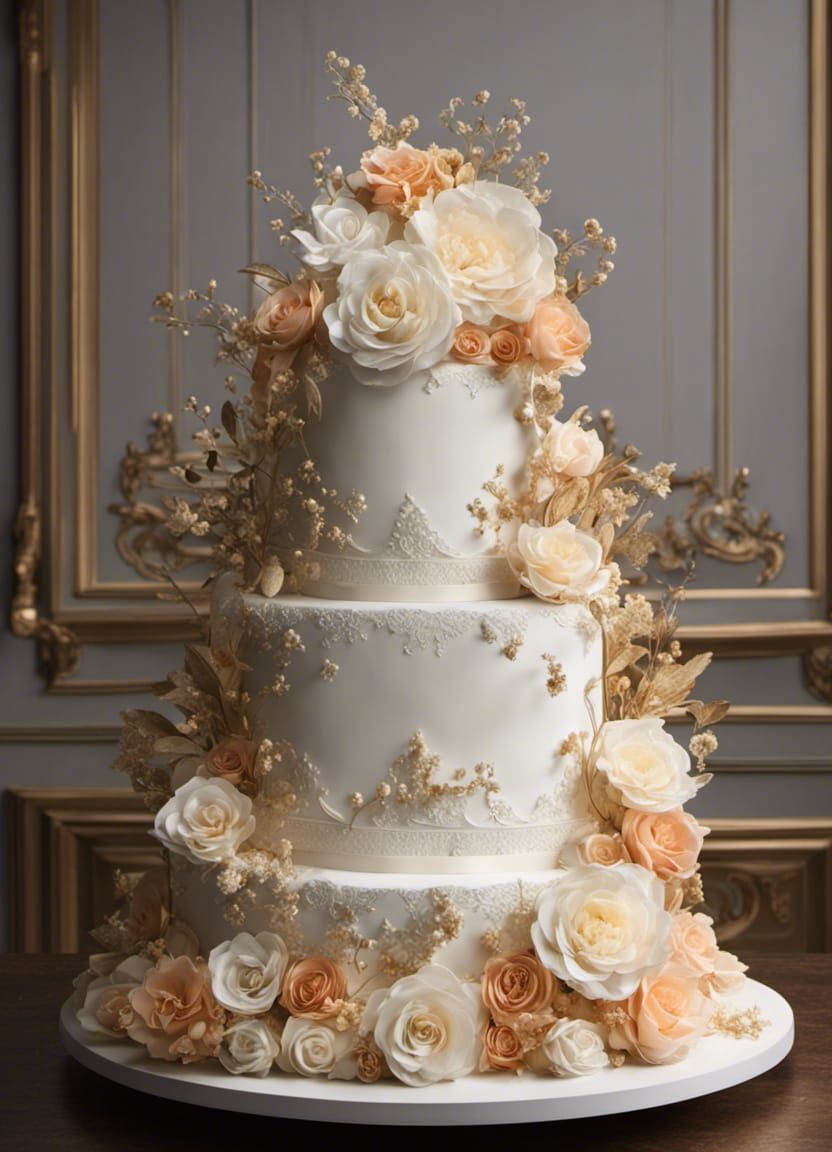 Elegant 3D Wedding Cake with Floral Decorations