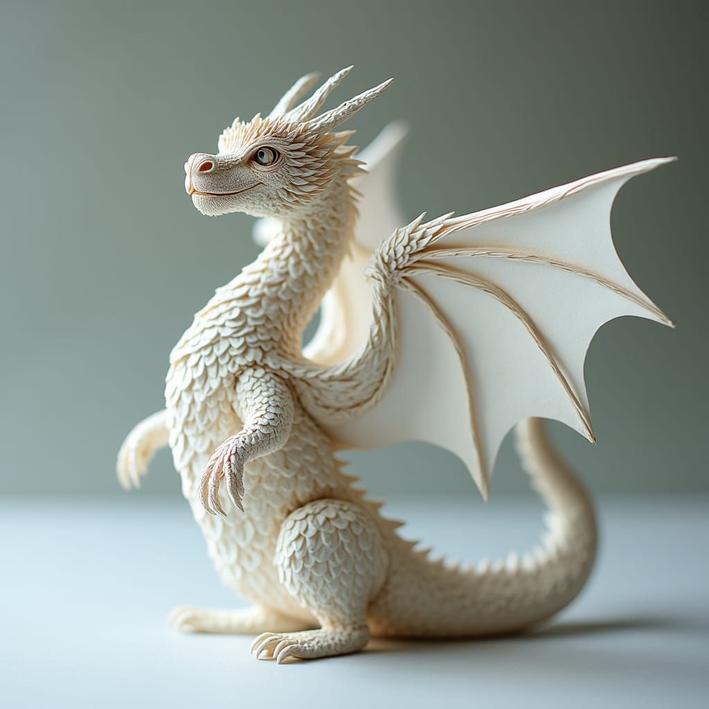 Origami Dragon in Delicate Papercraft Style