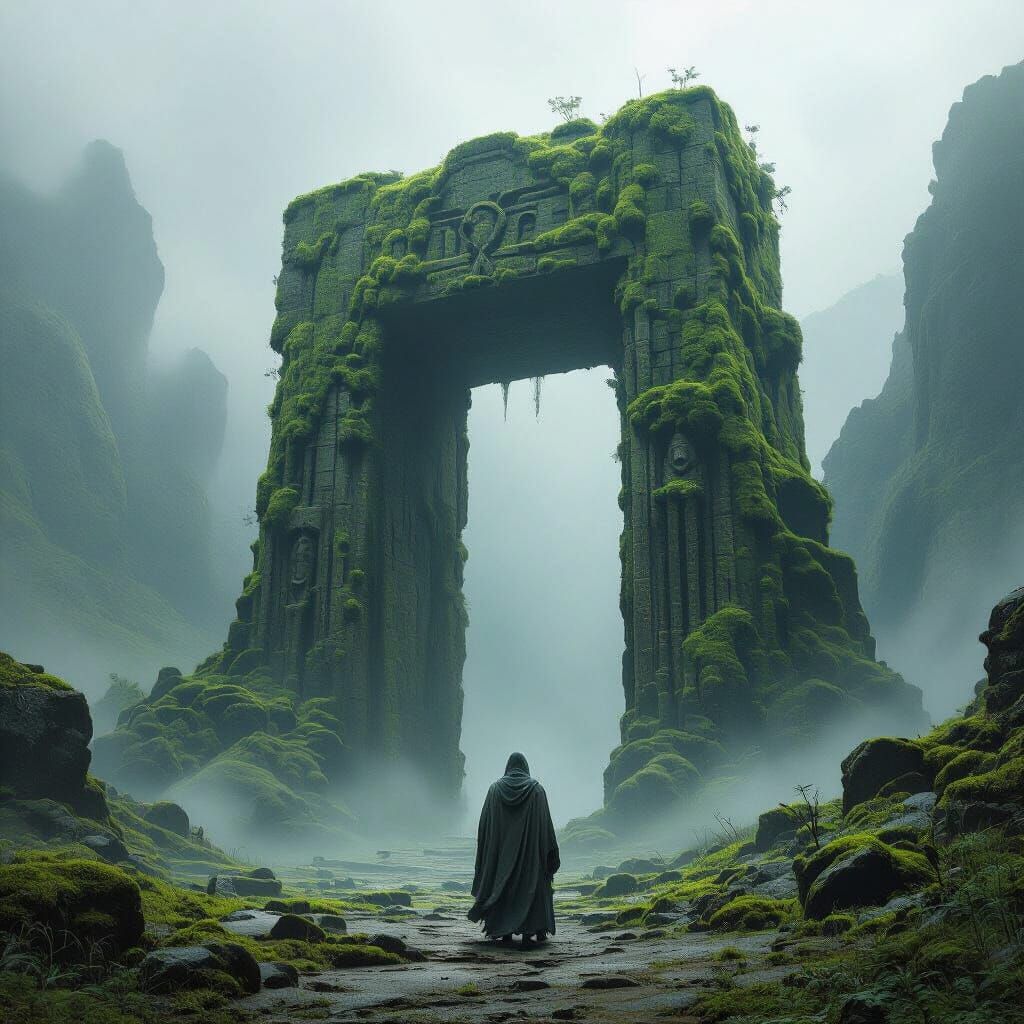 Mysterious Temple Entrance with Lone Wanderer