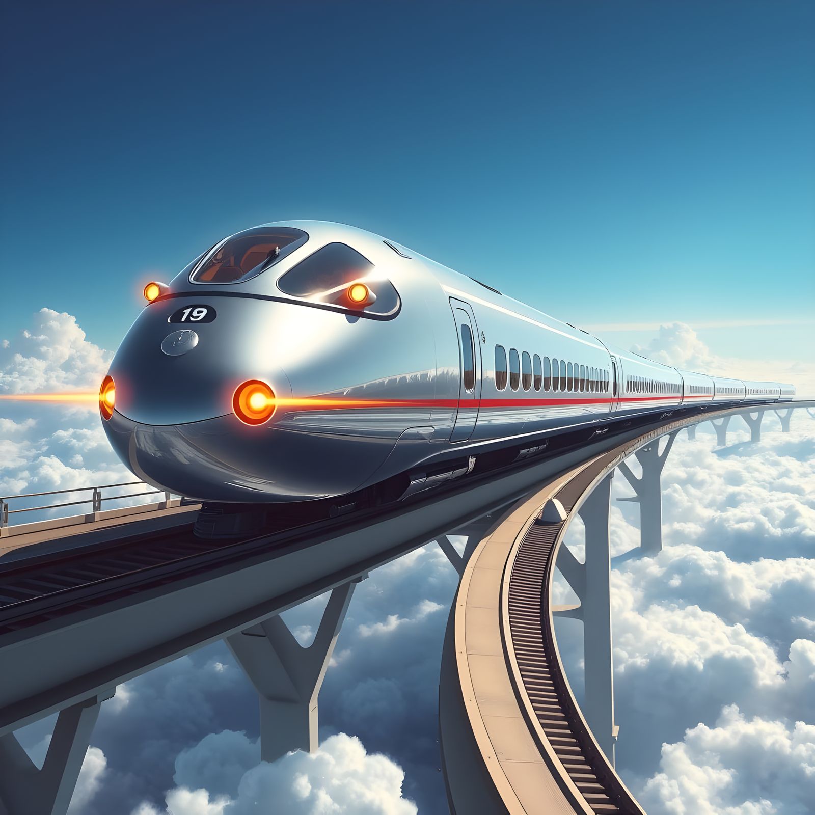 Futuristic Train Hovers Above Track in Sky