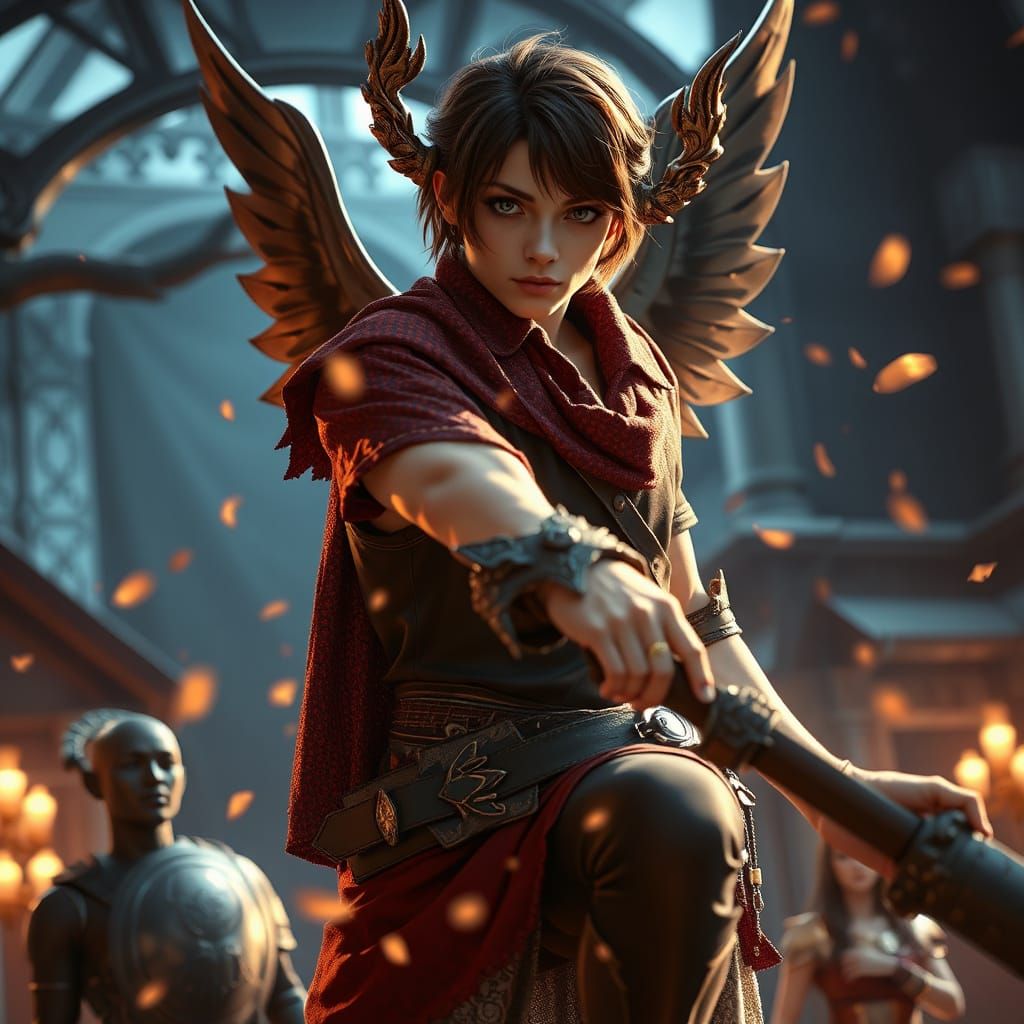 Demigod Posing Heroically in Dark Fantasy, Anime Style